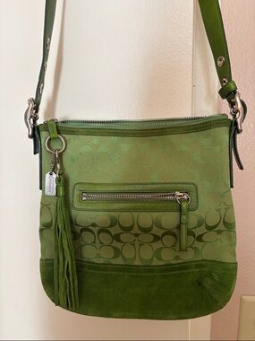 Coach Vintage Green Signature  Crossbody with Tassel